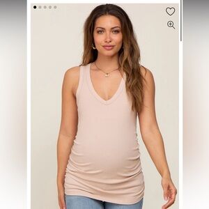 Taupe Ribbed Sleeveless Ruched Maternity Tank Top